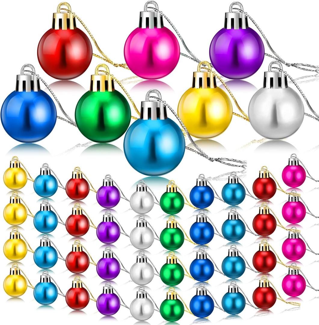 Sumind 48 Pieces Christmas Ball Ornaments Mini Shiny Multicolor Ball Ornament Xmas Miniature Tree Decorations for Christmas Tree Party Holiday Decor(Multicolored, 1.2 Inch)