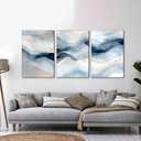 3 Pcs Modern Navy Blue Abstract Canvas Wall Art Minimalist Geometric Smoke Ombre Ink Painting Picture Wall Decor Poster Print Artwork for Living Room Bedroom Office Home Decoration (16x24in-Canvas, Blue-Canvas)