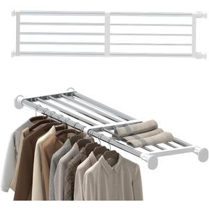 Hershii Tension Shelf Expandable Rod Closet System Heavy Duty Clothes Hanger Adjustable DIY Garage Bathroom Kitchen Storage Organizer Shoe Rack, Plant Stand, Bookshelf (39.76 - 60.03 inches, Ivory)