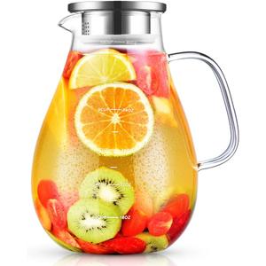 Glass Pitcher, veecom 80oz Water Pitchers with Lid and Spout for Drinks, Hot & Cold Beverage, Juice, Iced Tea Pitcher for Fridge, Borosilicate Glass Carafe/Jug with Brush