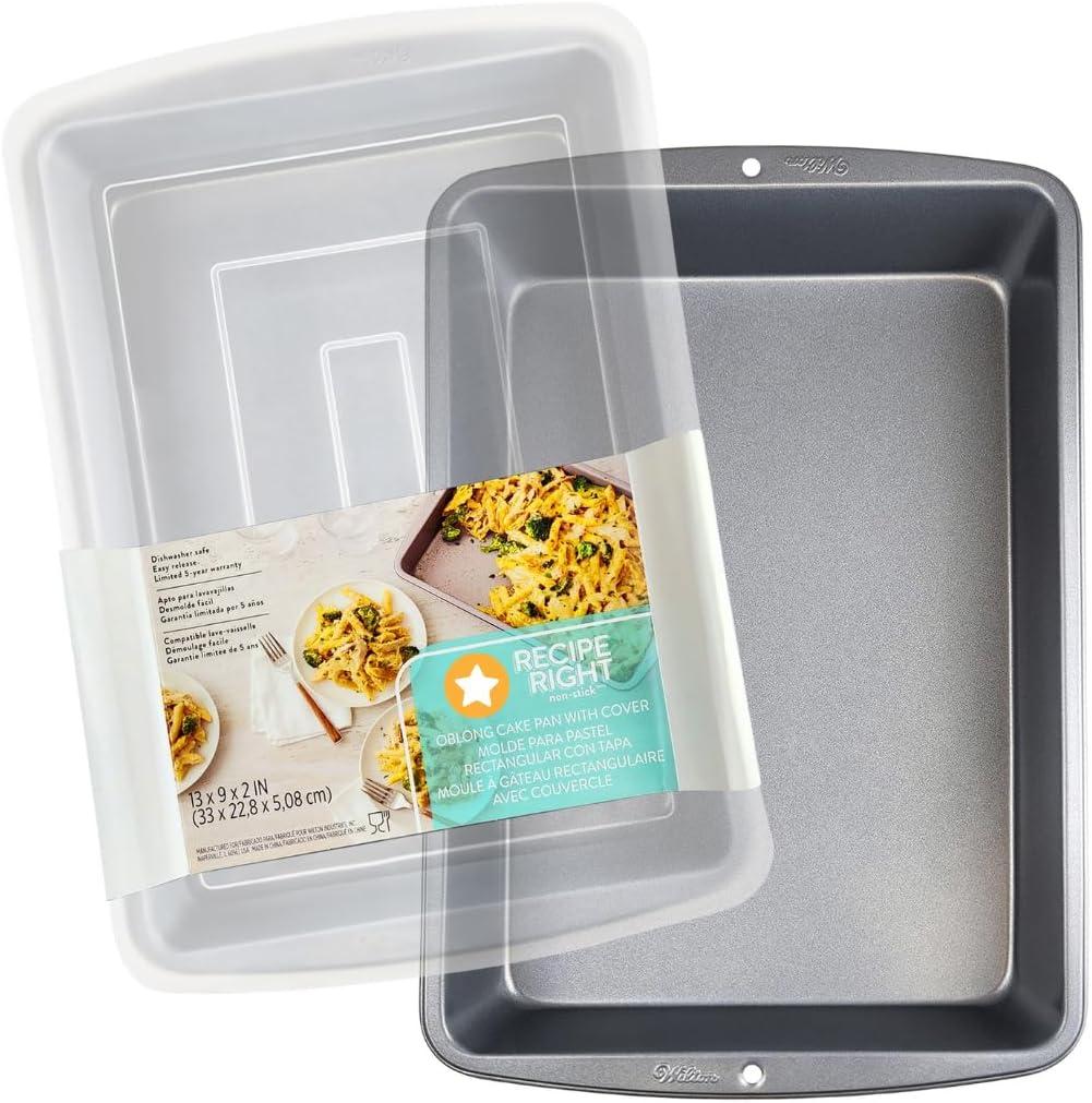 9x13 Inch Nonstick Rectangular Baking Pan with Lid  Covered Cake Pan for Brownies, Sheet Cakes, Lasagna  Durable, Dishwasher Safe, Freezer Safe