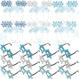 Jutom 24 Pcs Christmas Snowflake Headband Set Bulk with 12 Pcs Snowflake Eyeglasses 12 Pcs Snowflake Boppers Novelty Glitter Snowflakes Accessories for Winter Birthday Supplies Snowflake Party