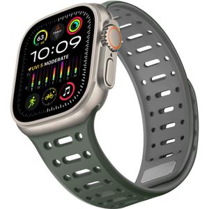 Compatible with Apple Watch Band 49mm 46mm 45mm 44mm 42mm 41mm 40mm 38mm, Magnetic Silicone Sport Breathable Strap for iWatch Ultra 2 SE Series 10 9 8 7 6 5 4 (49/46/45/44/42mm, Green/Gray)
