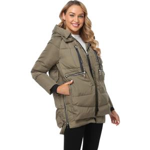 Women's Winter Thickened Down Jackets Long Down Coats Warm Parka with Hood (Small, Olive)