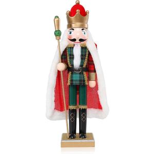Nutcracker Christmas Decorations, 15 Inch Wooden Soldier Figures Ornament, Christmas Nutcrackers Gift Festive Collectible for Indoor Home Shelves Table Desktop Mantel Fireplace Decor, Green