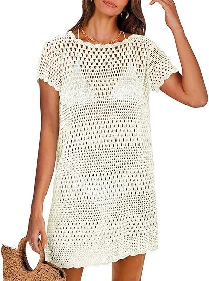 ANRABESS Swimsuit Cover Up for Women 2026 Crochet Bathing Suit Swimwear Mesh Knit Beach Dress Summer Vacation Clothes (XX-Large, White)