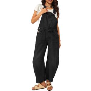 MAOECO Barrel Overalls Denim Jumpsuits for Women Casual Loose Baggy Jeans Pants Sleeveless Y2k Wide Leg Jumpers with Pockets Summer Black XL