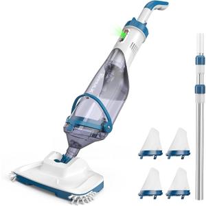 Pool Vacuum for Above Ground Pools, 2025 Upgraded 13.4" Wide Head & Telescopic Pole, 18.5 GPM Suction, 60 Min Runtime, Cordless Handheld Rechargeable Pool Cleaner for Inground Pools (Blue)