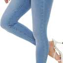 LICTZNEE Women's Skinny Jeans Mid Rise, Stretch Denim Slim Fit Leg Elastic Waist Pants with Pockets, Light Blue, Size 4