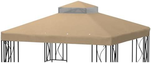 10x10 Grill Gazebo Canopy Replacement Top Cover, Waterproof Outdoor Gazebo Cover with Durable Polyester Fabric for Party, Patio, Backyard (Top Only) (Khaki)
