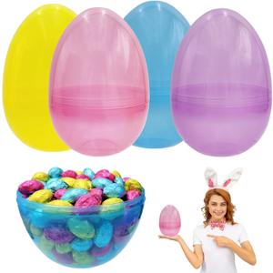 The Dreidel Company 8 Inch Massive Translucent Easter Eggs (4 Pack) Colorful Bright Easter Eggs Perfect For Easter Hunt, Surprise , Assorted Colors, 8" Giant Fillable- 4Pack