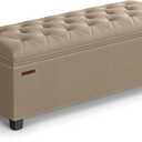 SONGMICS Storage Ottoman Bench, Foot Rest with Legs, 15.7 x 43.3 x 15.7 Inches, End of Bed Bench, Storage Chest, Load up to 660 lb, for Living Room, Bedroom, Entryway, Camel Brown ULSF088R01