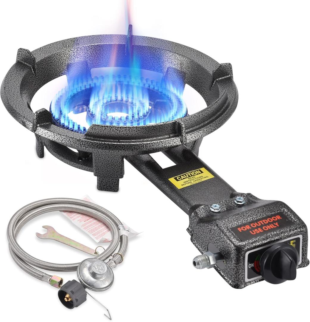 ARC Outdoor Propane Burner Stove, 13" Single Propane Burner, Cast Iron Portable Propane Burner With Adjustable Regulator And Stainless Steel Hose, Great For Outdoor Wok Burner (C: 30,000BTU)