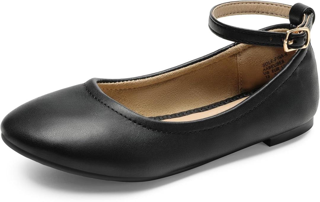 DREAM PAIRS Girls Dress Shoes Girl's Ballerina Flat Ankle Strap Ballet Flats (Toddler/Little Kid/Big Kid) (Black, Size 1 Kid)