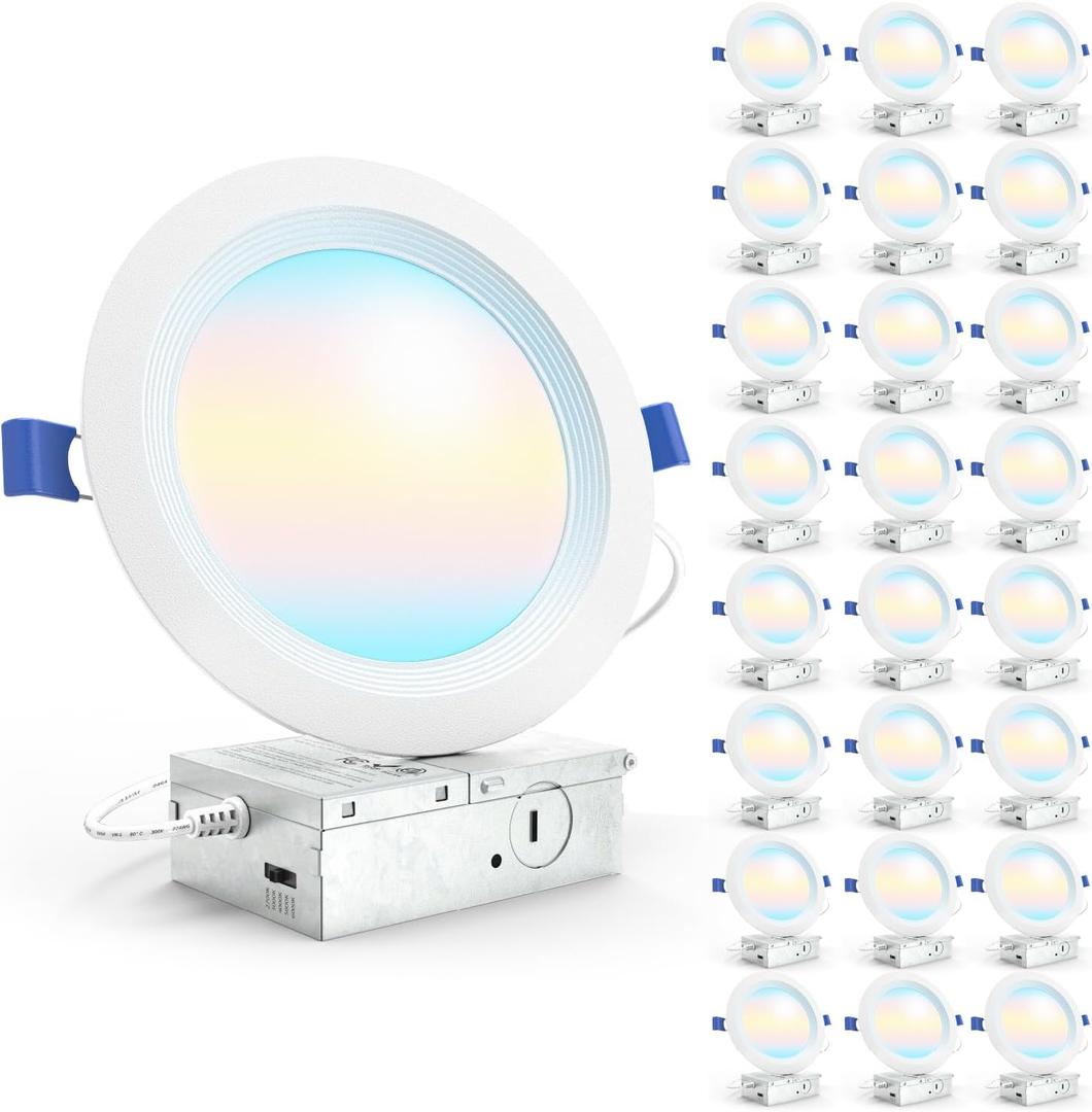 Sunco 24 Pack 6 Inch LED Recessed Light, Ceiling Canless Recessed Lights, Baffle Trim, 1200 LM, 14W, Selectable CCT 2700K/3000K/4000K/5000K/6000K, Dimmable with Junction Box