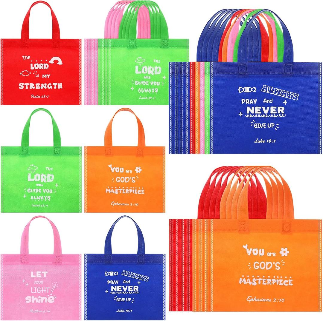 Sweetude 30 Pcs Bible Verses Non Woven Bags Bulk Christian Religious Gift Bag Reusable Goodie Treat Bags with Handles for Kids Church Christian Religion Gift, 1 count