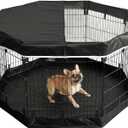 PJYuCien Dog Playpen with Top Cover and Bottom Pad - Metal Foldable Exercise Pen, 8 Panels 30" H x 24" W Indoor Outdoor Pet Fence Puppy Crate Kennel, Black