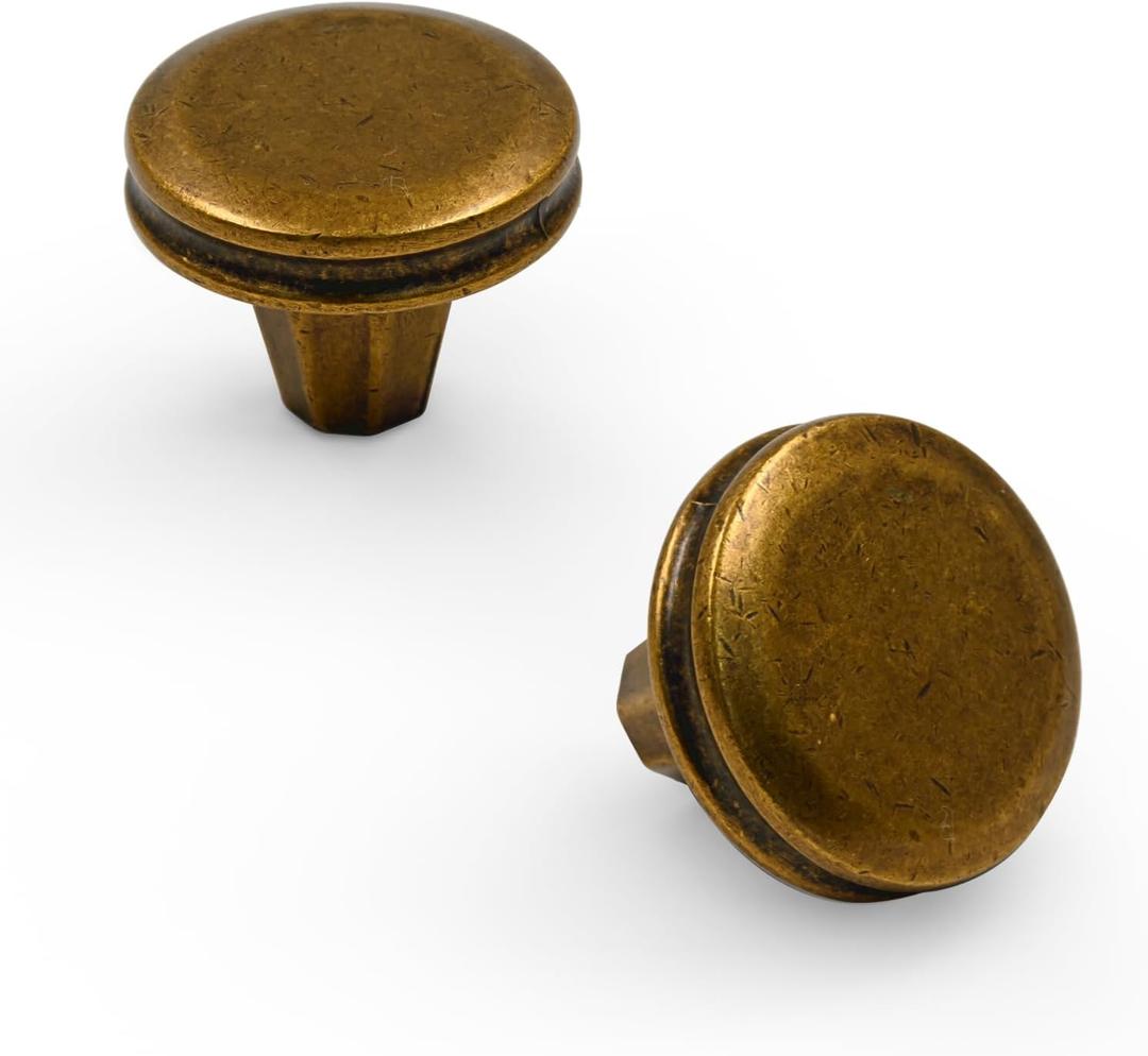 Asidrama 10 Pack Antique Brass Kitchen Cabinet Knobs Drawer Knobs Cabinet Hardware Zinc Knob for Dresser Drawers (Single Hole Knob)
