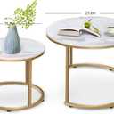 Aboxoo Coffee Table Nesting White Set of 2 Side Set Golden Frame Circular Round and Marble Pattern Wooden Tables, Living Room Bedroom Apartment Modern Industrial Simple Nightstand