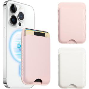 Zemexy Magnetic Wallet Compatible with Apple Magsafe,2Pack Mag Safe Card Holder for iPhone 15/14/13/12 Pro/Max/Plus/Case,Vegan Leather RFID Phone Wallet Fits 4 Cards - White+Pink