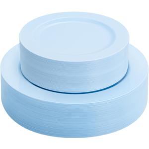 FLOWERCAT 60PCS Light Blue Heavy Duty Plastic Disposable Party Plates Set 30pcs 10.25 Dinner & 30pcs 7.5 Dessert Plates Durable Blue Tableware for Easter Parties, Wedding, BBQ & Baby Shower
