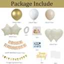 White And Golden Birthday Decorations, Sand Birthday Banner, Flag Banner, White Gold Sand Balloons, Love Star Foil Balloons With Stickers, Birth-day Card And Cake Topper For Party Decor