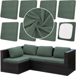 8Pcs Outdoor Cushion Covers, Patio Cushion Covers,Stretch Elastic Slipcovers, Replacement Washable Furniture Protector for Patio Couch,Thick Jacquard Textured Twill Fabric(Matcha Green,Cover Only)