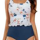 Tutorutor Kid Girls High Waisted Cute 2 Piece Peplum Halter Bikini Sets Ruffle Floral Print Teen Spaghetti Swimsuits, L