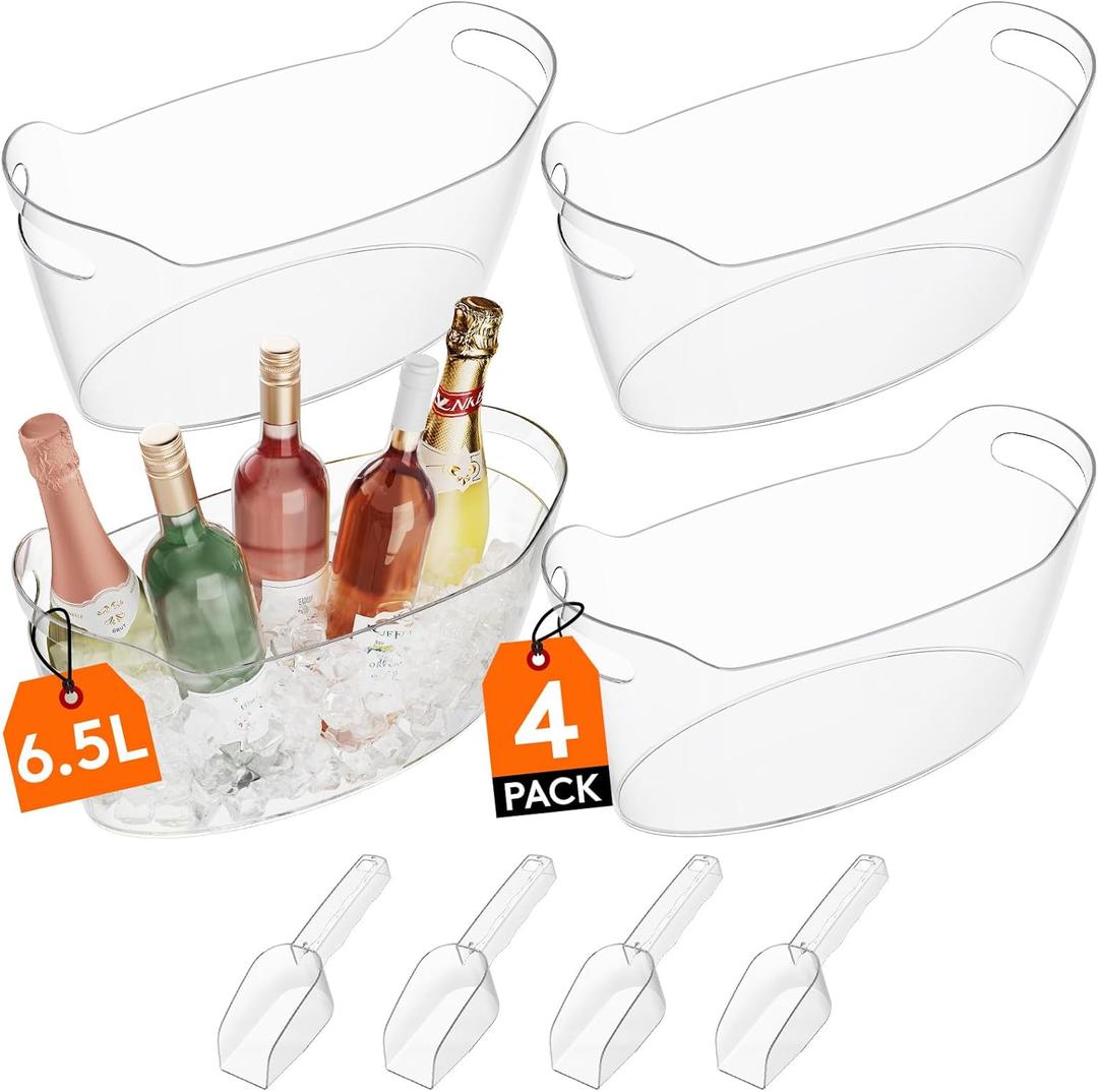 Lifewit 6.5L Ice Bucket for Parties 4 Pcs, Portable Drink Bucket for Cocktail Bar, Plastic Champagne Cooler for Beverage/Wine/Beer, Mimosa Bar Supplies Chiller Tub with Scoop 38 x18x20cm/15x7x8"