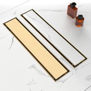 18 Inch Linear Shower Drain-Brushed Gold, with Tile Insert Grate | AISI 304 Stainless Steel Shower Drain, Rectangle Shower Floor Drain with Leveling Feet, Fits Bathroom & Balcony etc
