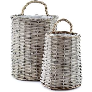 AuldHome Design Wall Hanging Baskets (1 Pack Gray); Woven Wicker Rustic Farmhouse Gray Washed Door Baskets, Small and Medium Size