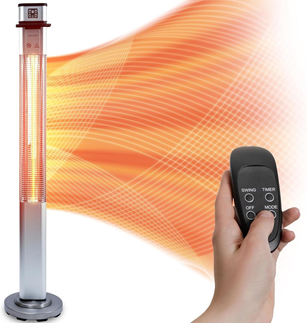 SereneLife Infrared Patio Heater, Electric Patio Heater with Remote Control, 1500 W, Indoor/Outdoor Heaters for Patio, Restaurant, Backyard, Garage, Decks (Silver)