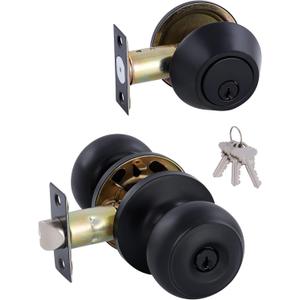 All Keyed Identical Deadbolt Door knob Single Cylinder Deadbolt Lock Combo Set, Classic Matte Black Exterior Door Knobs with Deadbolt Entrance and Front Door Lock (1)