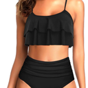 High Waisted Bikini Two Piece Swimsuits Tummy Control Bathing Suit Ruffle Ruched Swimwear L