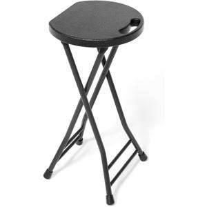 LEDLAY24 Inch Folding Stool with Handle - 500LBS Capacity Portable Foldable Stool with Non-Slip Feet, Heavy-Duty Steel & Plastic Collapsible Stool for Indoor Outdoor Use, Black