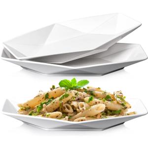 DELLING 13.7 inch Serving Platter, Geometric Serving Plates, White Porcelain Platters for Serving Food, Serving Trays for Party, Entertaining, Appetizer, Fruit, Salad, Oven Safe Dinnerware Set of 3