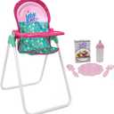 Baby Alive: Doll Highchair Set - Green, Pink, Hearts - for Dolls Up to 24", 5 Matching Feeding Accessories, Rotating Seat, Folding, Kids Toy Ages 3+
