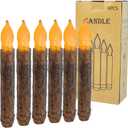 6PCS Primitive Taper Candle Real Wax Hand Dipped Rustic Flameless Candles Battery Operated for Halloween Christmas Country Home Decor Church