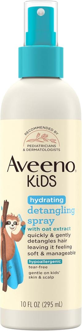 Aveeno Kids Hydrating Detangling Spray with Oat Extract, Quickly Detangles Hair, Tear-Free, Gentle on Sensitive Skin & Scalp, Detangler Spray for Kids, Hypoallergenic, 10 fl. oz