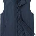ASPO Men's Windproof Warm Golf Vest Outerwear with 6 Pockets Waterproof Winter Softshell Sleeveless Puffer Jacket for Hiking (Large, Navy Blue)