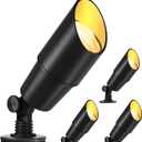 Wowlite Matte Black Aluminum Outdoor Spot Lights with 4 Light Bulbs, 5W 2700K Warmlight 12V Low Voltage Landscape Lighting Fixture, IP65 Waterproof LED Uplights for Garden Courtyard Pathway, 4 Pack