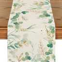 Artoid Mode Beige Greenery Eucalyptus Summer Table Runner, Spring Seasonal Anniversary Holiday Kitchen Dining Table Decoration for Indoor Outdoor Home Party Decor 13 x 36 Inch