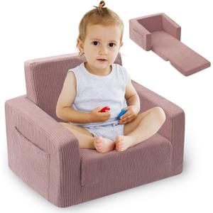 Toddle & Kids Chair,2-in-1 Soft Toddler Couches that Fold Out, Toddler Chairs Comfy 1-3 Years Old, Convertible Sofa to Lounge, Pink