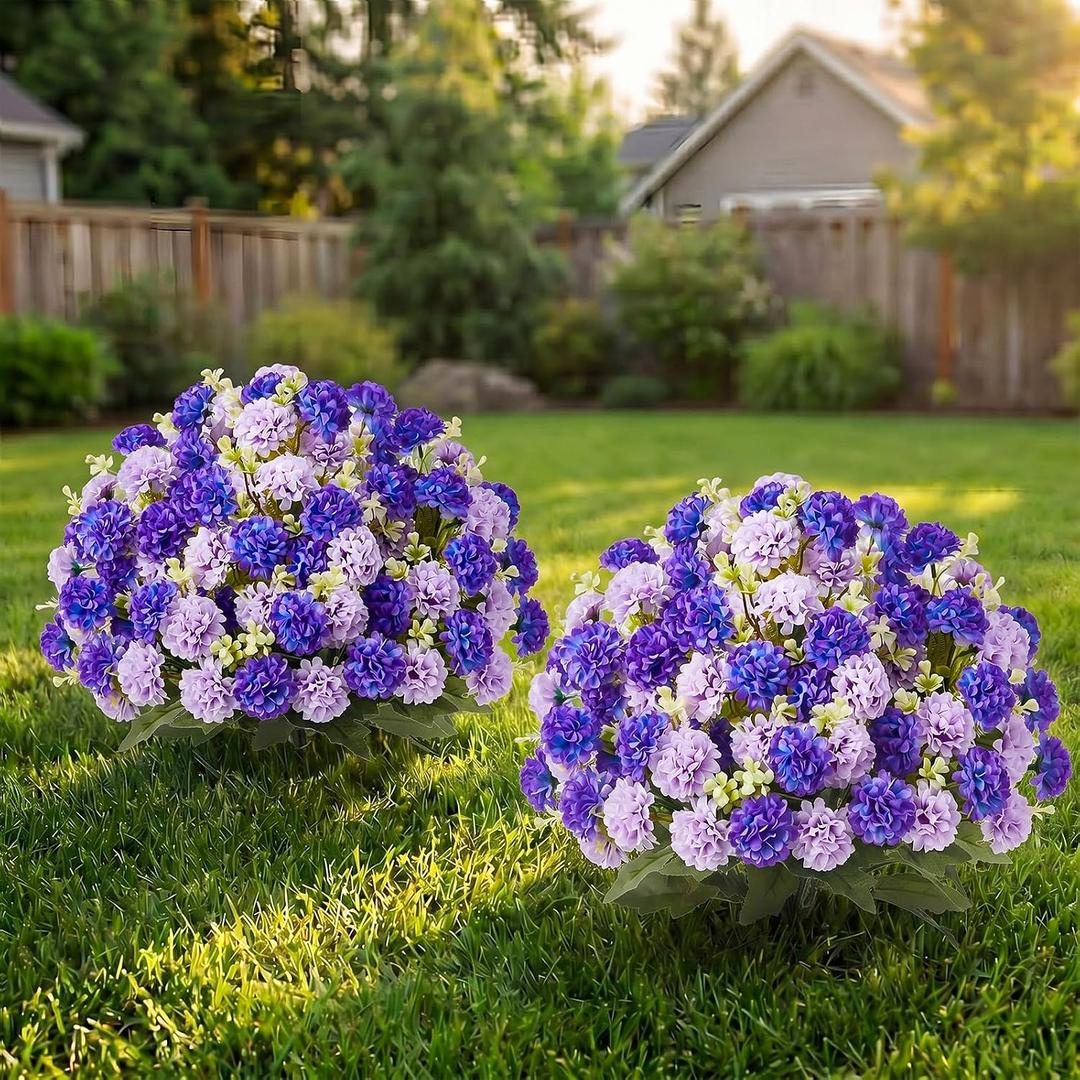 Suncalla 2 Set Purple Artificial Topiary Ball Trees with Hydrangea Flower, 19.7" UV Resistant Outdoor Artificial Plants with Ground Spike for Planter Front Door Home Indoor Porch Patio Decor