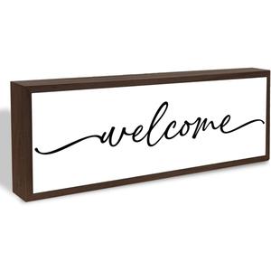 Welcome Wood Home Decor Signs, Welcome Simplicity Wood Plaque, Home Tabletop Desk Decorative Sign, Rustic Farmhouse Shelf Decor Sign, Hanging Decorative Wooden Plaque 9.5x3.1 Inches(A60)
