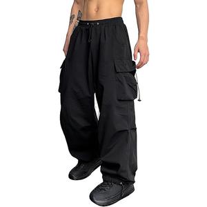 ZAFUL Flat Pocket Parachute Pants for Men Casual Baggy Cargo Pants Unisex Street Y2K Pants Drawstring Trouser (Small, 1-white)