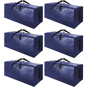 SWEET DOLPHIN 6 Pack Extra Large Moving Bags with Strong Zippers & Carrying Handles, Heavy Duty Storage Tote for Space Saving Moving Storage, Fold Flat, Alternative to Moving Box (Navy Blue)