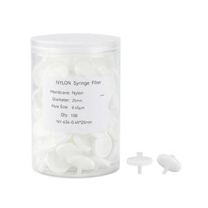 Nylon Syringe Filters 25mm 045um - Hydrophilic Membrane for HPLC Sample Preparation, Compatible with Standard Luer Lock Syringes, Non-Sterile, Pack of 100