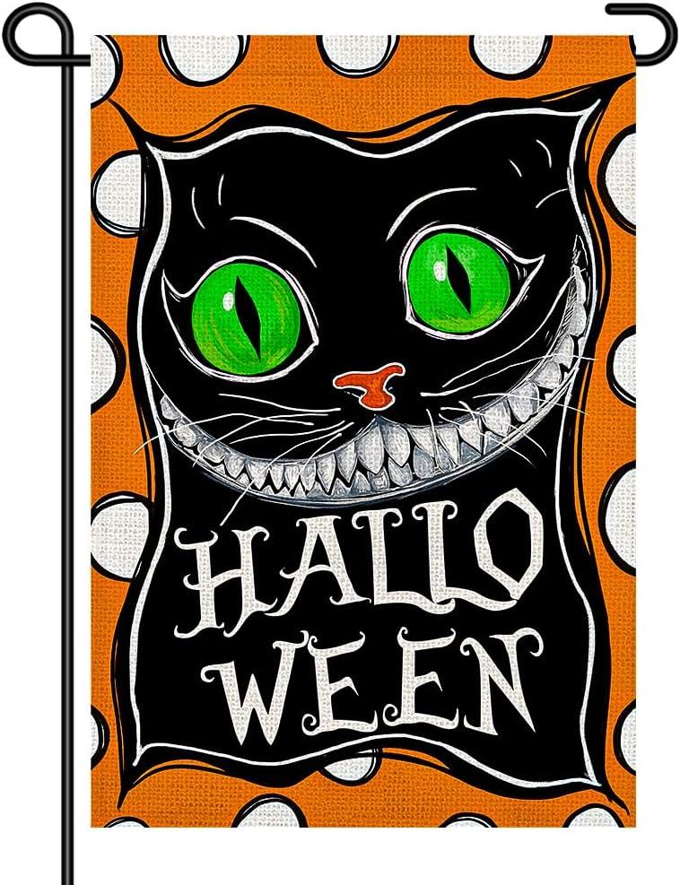 3 x Halloween Garden Flags for Outside 12x18 Inch Double Sided Burlap, Spooky Ghost Black Cat Sign Welcome Small Flag Farmhouse Yard Outdoor Decorations DF875