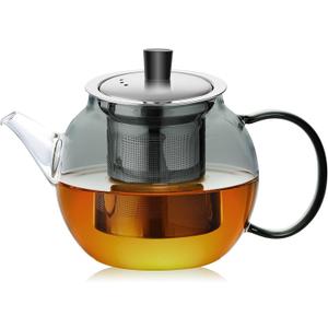 28OZ Glass Teapot with Infuser Stovetop Safe, 800ml Borosilicate Glass Kettle Tea Pot with Infusers tea infuser pot for loose leaf tea, tea Maker brewer, Dishwasher Safe, tetera para te(Dark Gery)